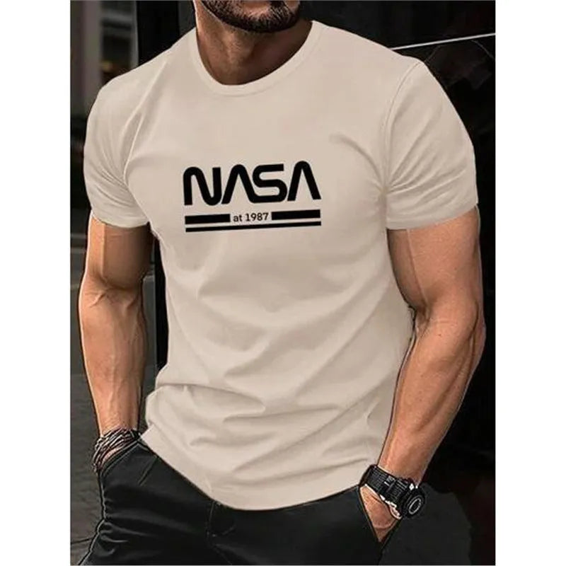 Men's printed slim-fit letters short sleeve cotton T-shirt shown in multiple colour options.