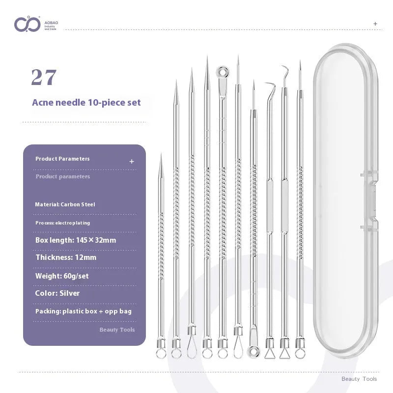 Four metal acne needles with ultra fine points, shown in assorted colours from a 33-option range.