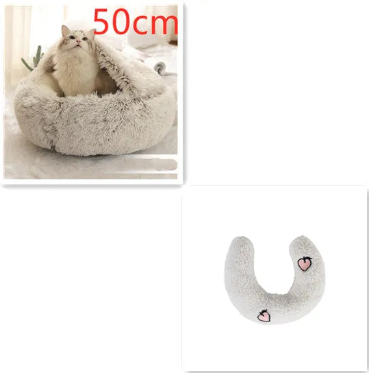 Round plush pet bed in brown for cats and small dogs, size 40cm
