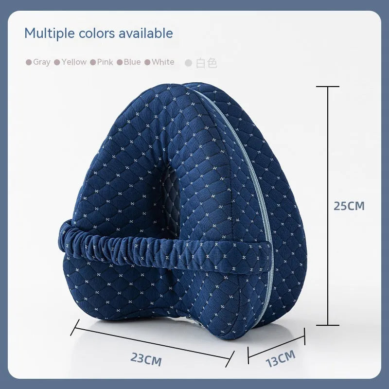Heart-shaped dark blue memory foam leg pillow measuring 25x23x13cm for adult use