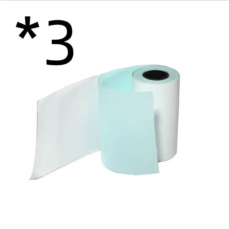 Bluetooth mobile mini thermal printer in pink with paper rolls and USB cable