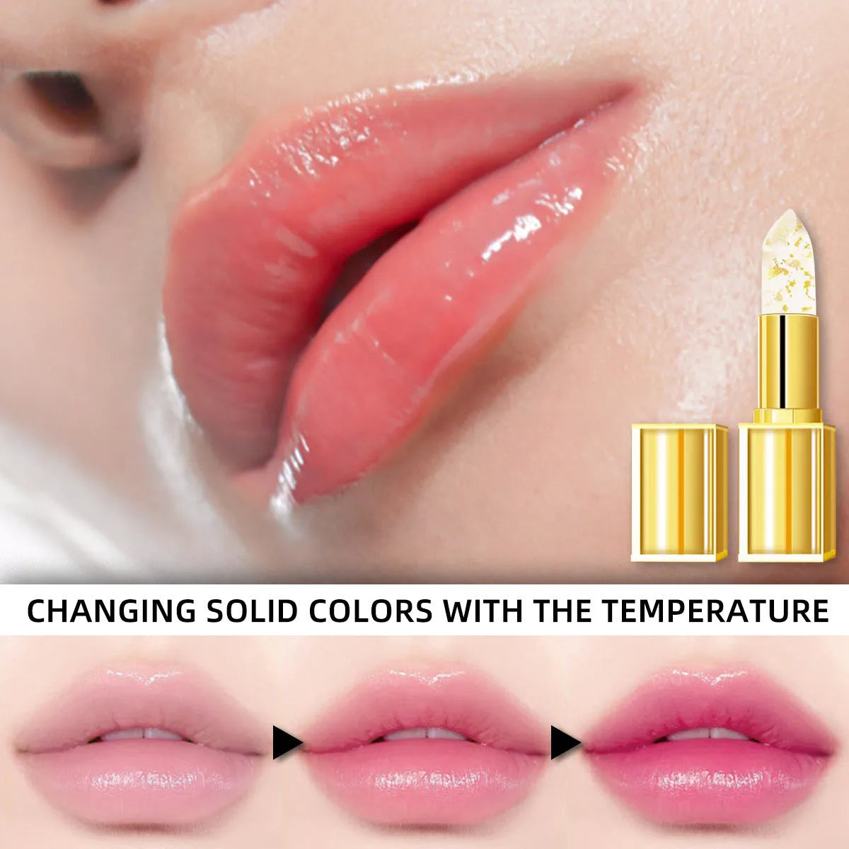 Anti-smudge warm colour-changing lipstick in 3.5g tube with moisturising lip balm effect