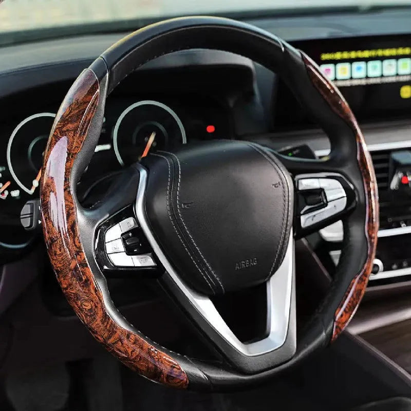 Artificial leather steering wheel sleeve with card storage in crystal brown colour for 38cm diameter steering wheels