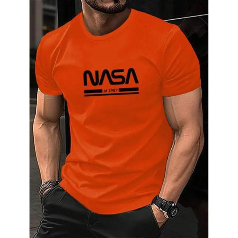 Men's slim-fit cotton short sleeve t-shirt in a solid colour on a hanger.