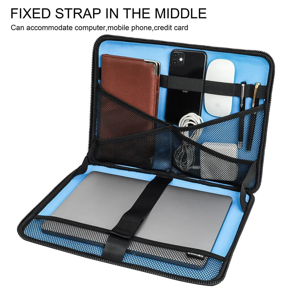 Black laptop protective hard case with grip, shoulder bag style, 10 inch size on white background
