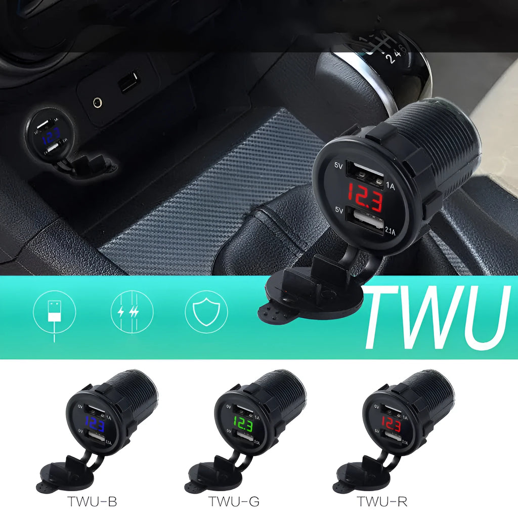 Snap-on waterproof motorcycle USB fast car charger with blue light indicator