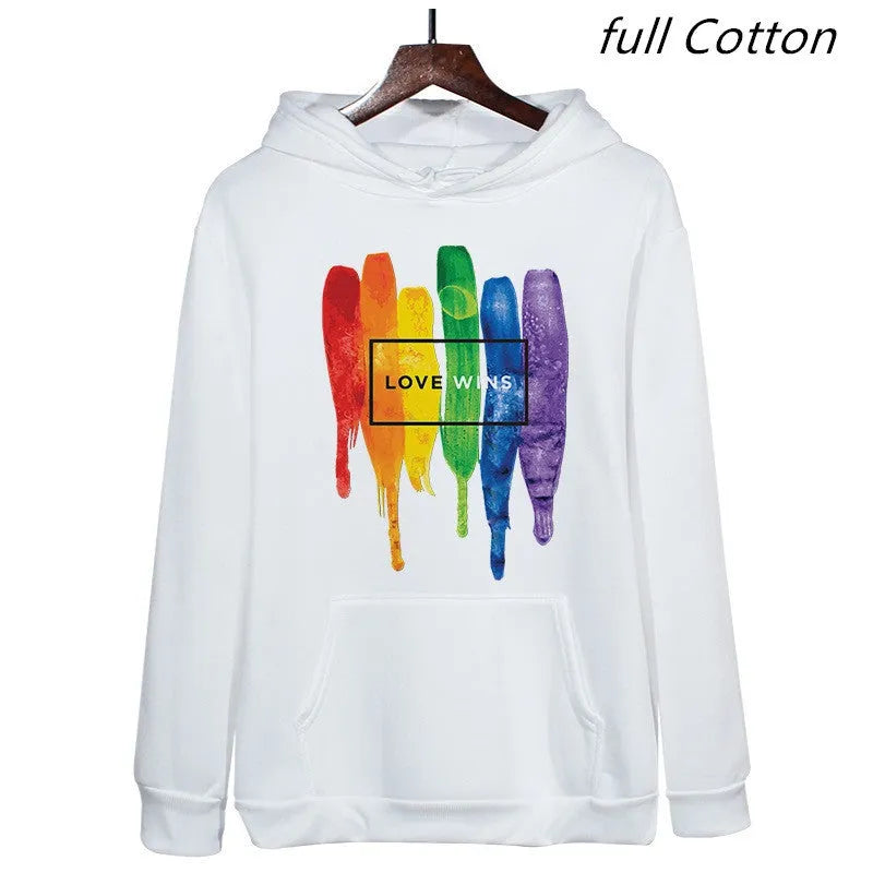 Men's Pride Love Wins cotton fleece hoodie in Black front view