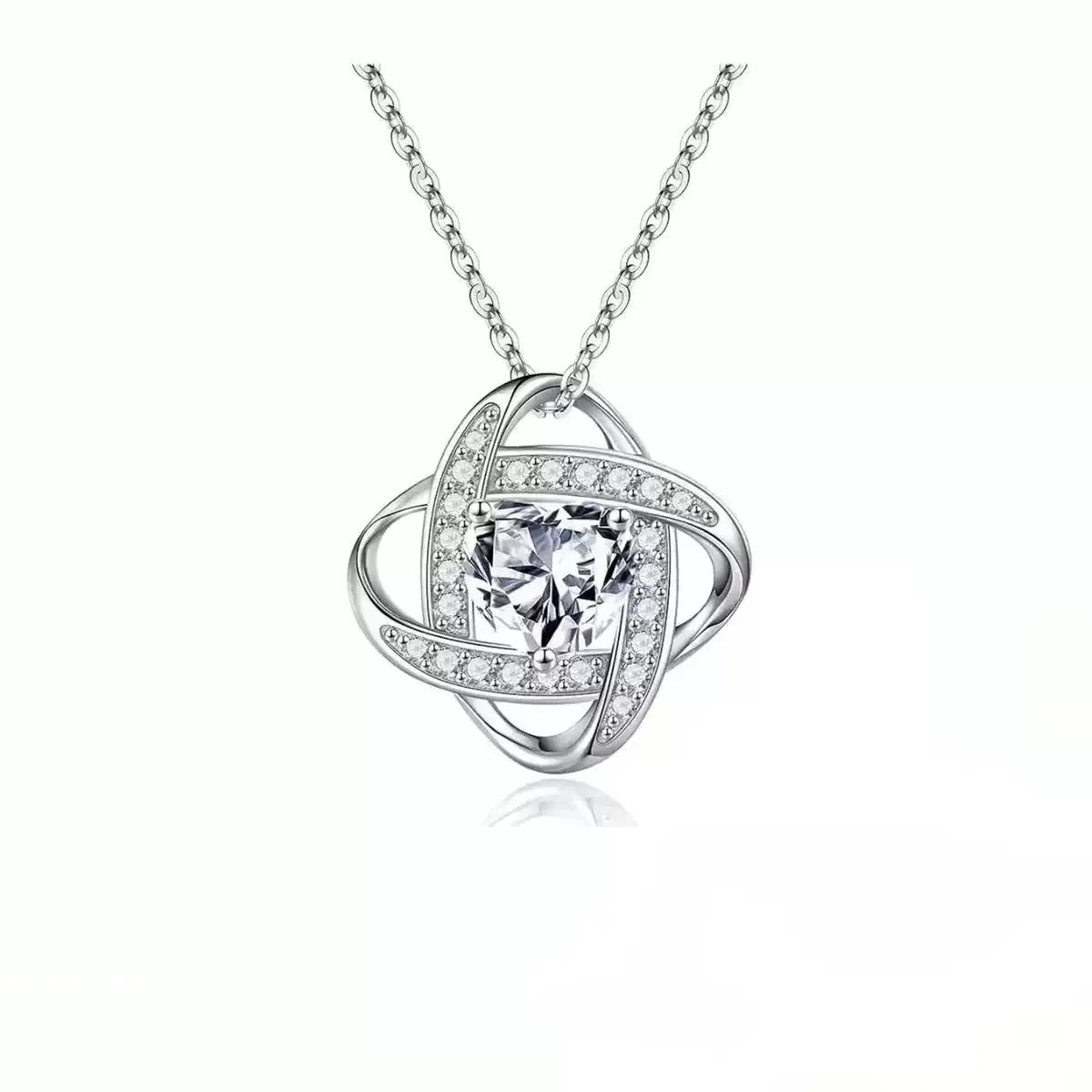 Copper heart necklace with electroplated finish in platinum diamond colours on model