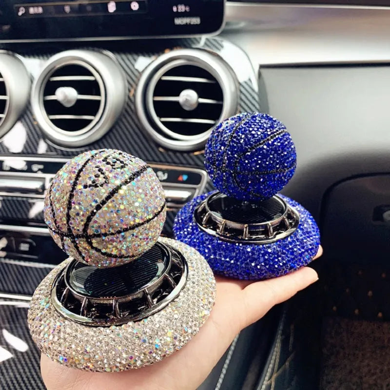 Solar car perfume decoration rotating ball ornament with rhinestones, solid aromatherapy, 8cm x 8cm, red white blue