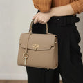 Elephant grey genuine leather crossbody handbag with litchi pattern texture and vintage lock hardware