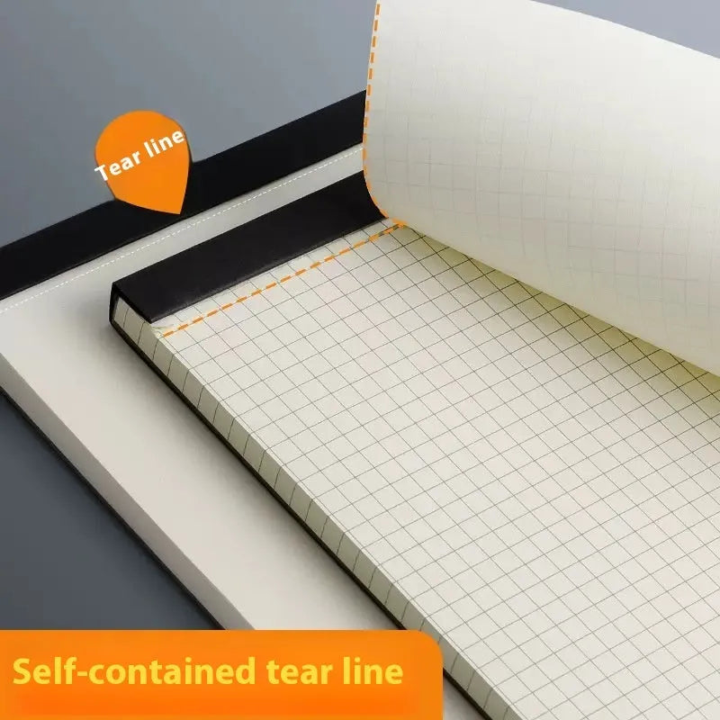 Set of A4, A5, and B5 writing pads showing blank, grid, and lined page options.
