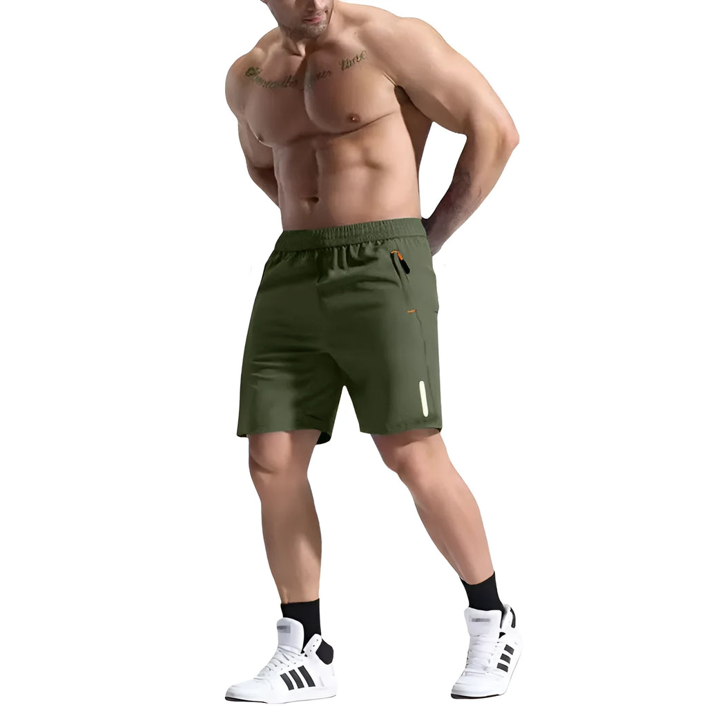 Men's grey bamboo fibre blend shorts with an elastic drawstring waistband, shown in a shorts length.