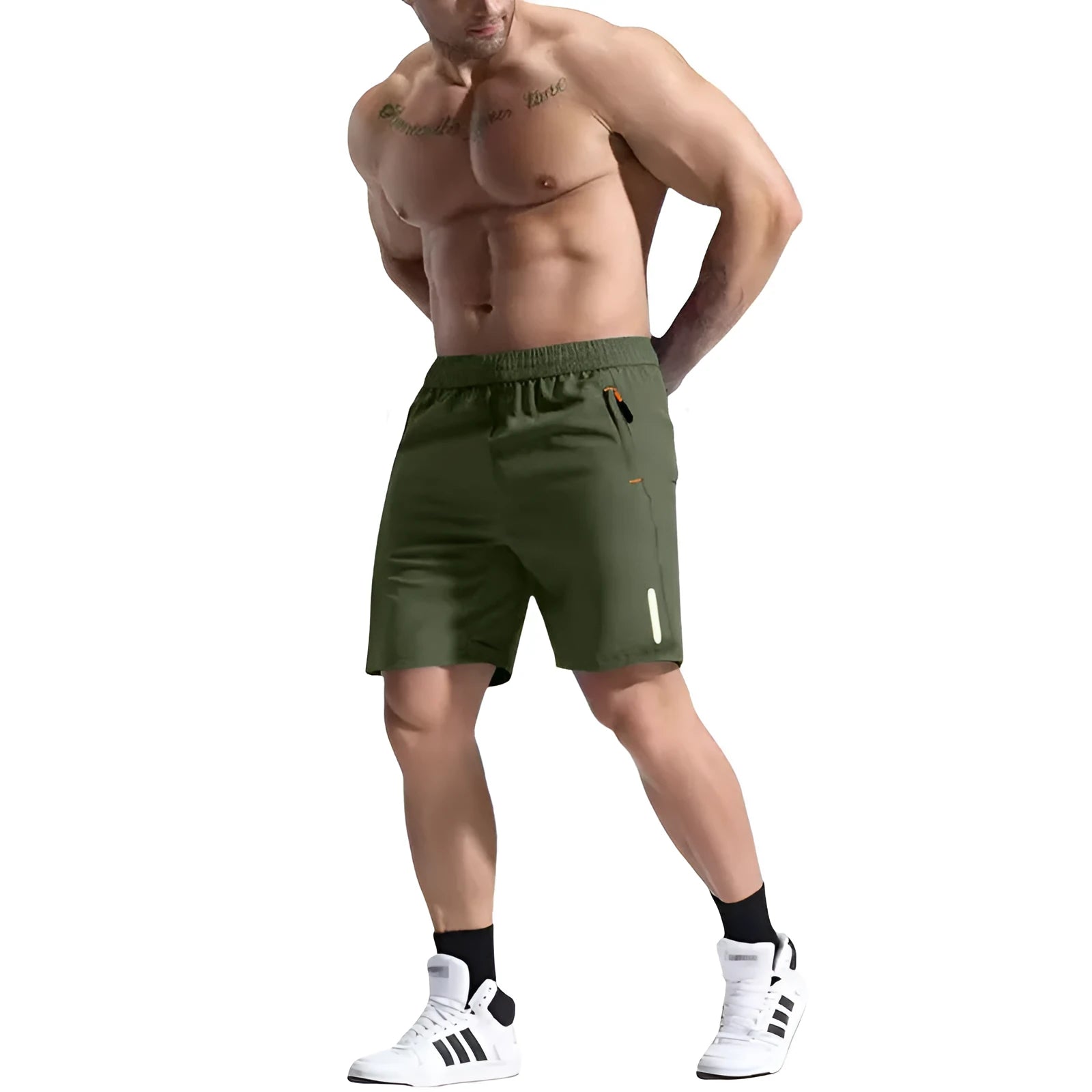 Men's grey bamboo fibre blend shorts with an elastic drawstring waistband, shown in a shorts length.