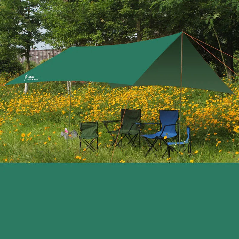 Sun shade camping canopy tent 3x3m with iron poles and 210D Oxford cloth in fruit green colour set up outdoors