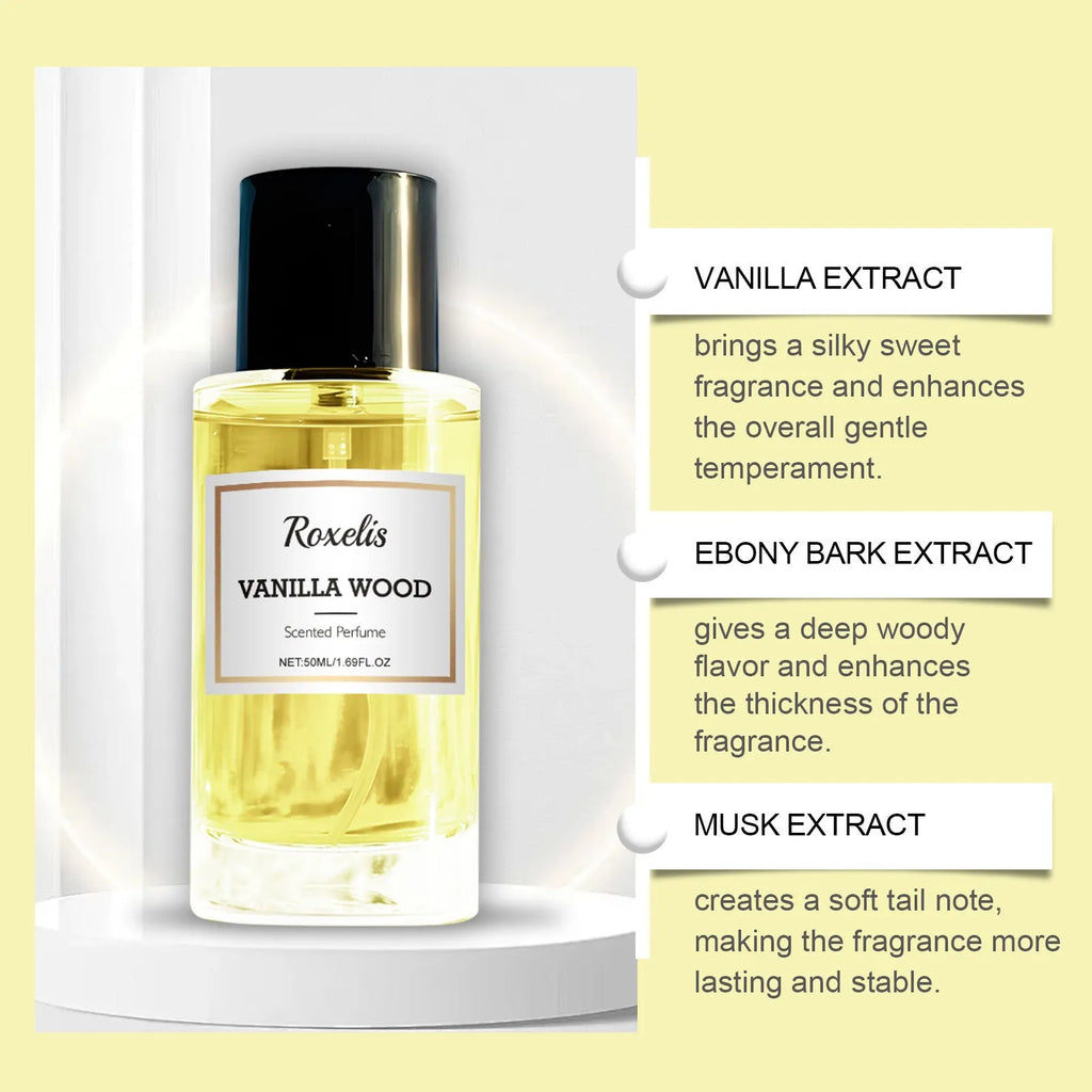50ml vanilla musk perfume spray bottle with glycerol and botanical extracts