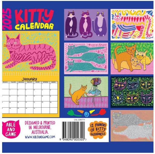 Cat-themed 2024 and 2025 wall desk calendar planner with animal motif printed on paper