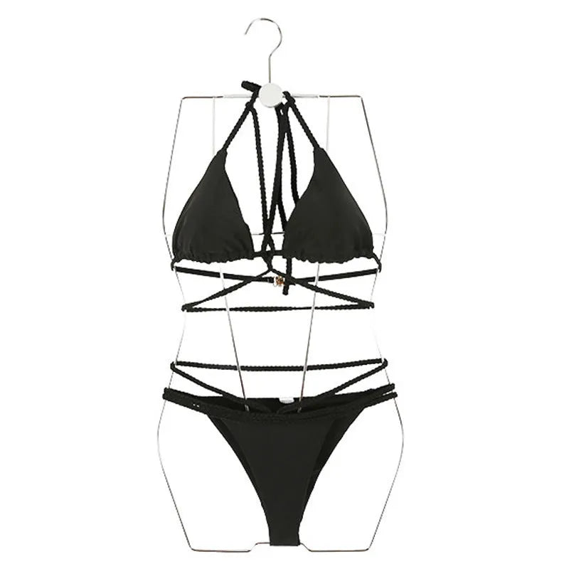 Black and red hot spring swimsuit bikini for swimming made from nylon fabric