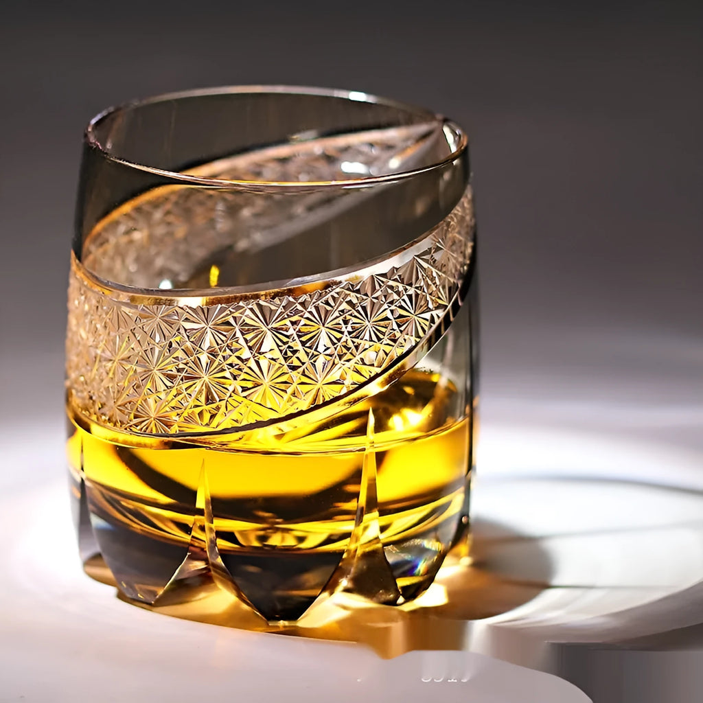 Japanese-style carved crystal whiskey glass in Gray Mist colour, simple style, 301-400ml capacity