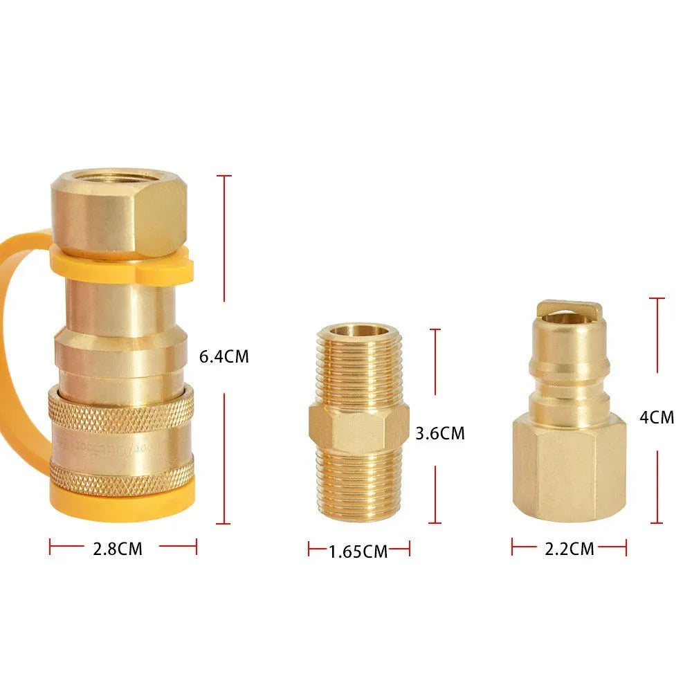 Gold brass gas propane conversion charging connector with 3/8-inch American standard threads