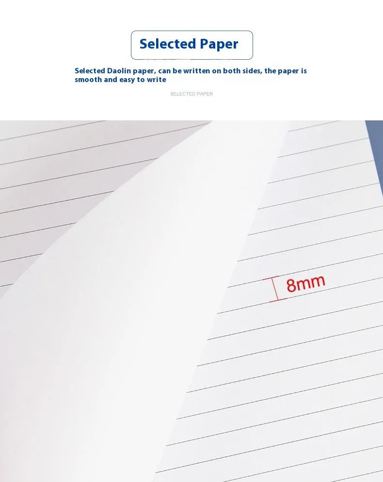 A4 tearable notebook with soft cover open to show gridded ivory white paper inside.
