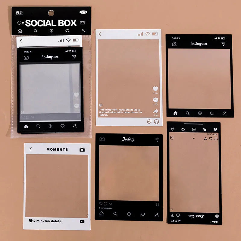 15 transparent retro frame sticker sheets with photography, film, magazine, music, social designs