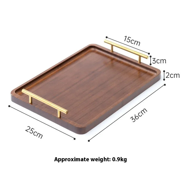 Square bamboo serving tray with brown handle in solid colour, suitable for hotels and cafes.