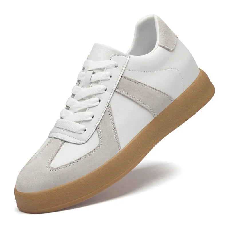 Men's retro colour-matching casual sneakers, two-layer cowhide leather upper, black colourway