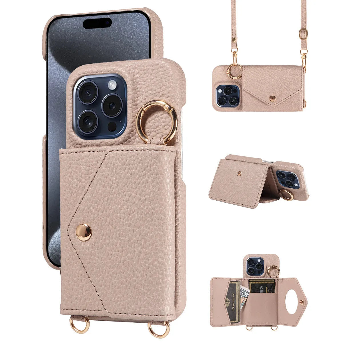 Anti-degaussing imitation leather wallet phone case with bracket and crossbody bag for Apple iPhone and Samsung