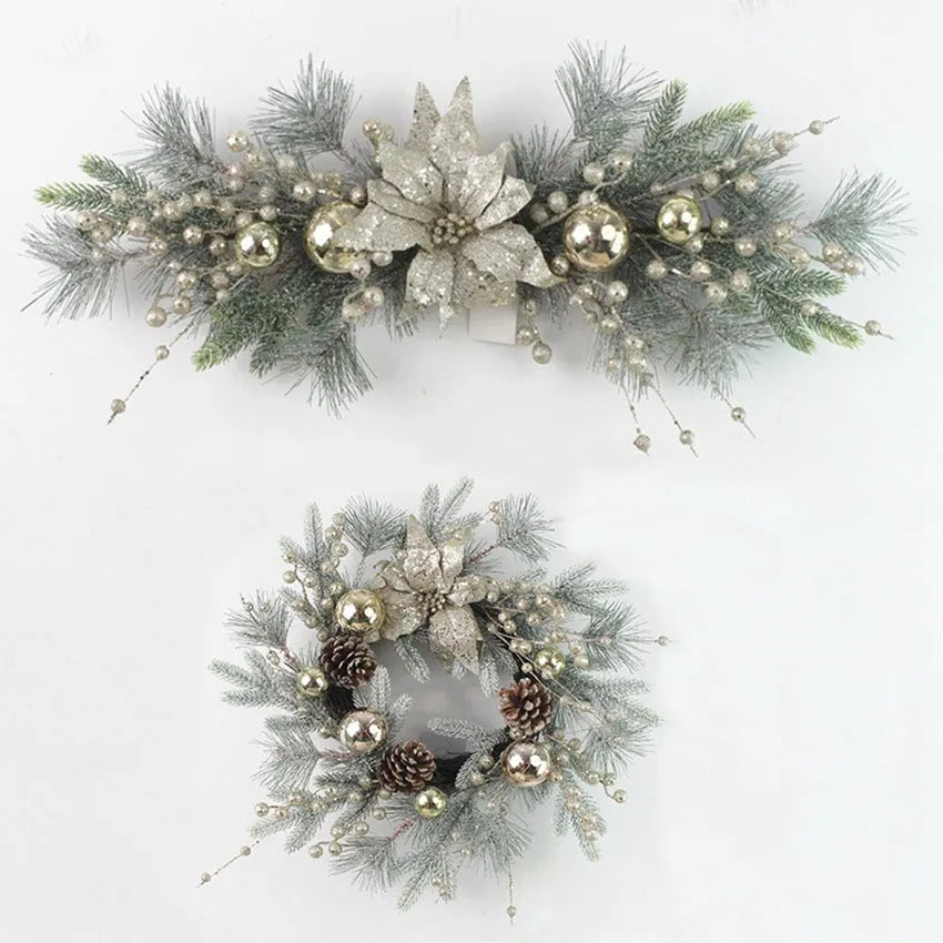 Plastic Christmas door hanging set with rattan, garland, lintel and upside-down tree in multiple sizes