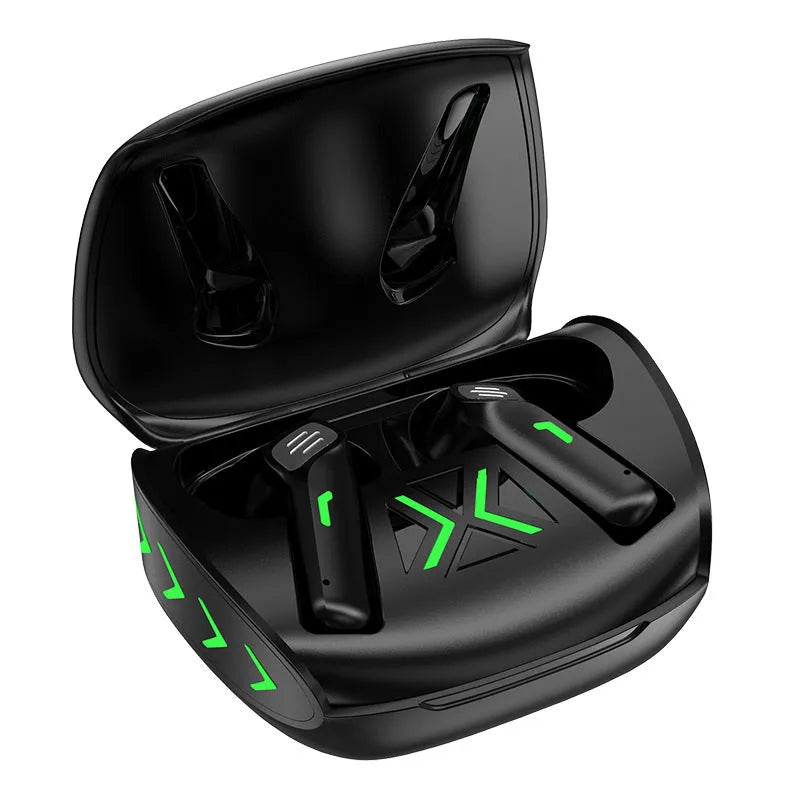 Cool black gaming Bluetooth headset, bilateral stereo earplug type with Bluetooth 5.1 and zero latency