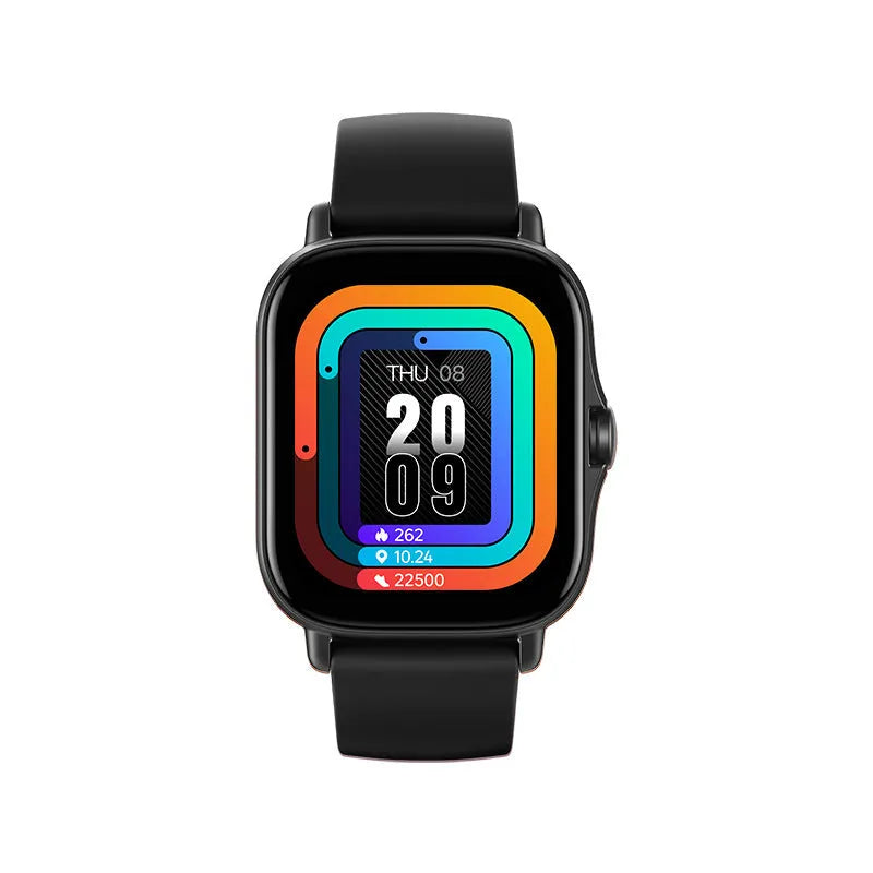 GT20 black smartwatch with alloy case and silicone strap on a wrist