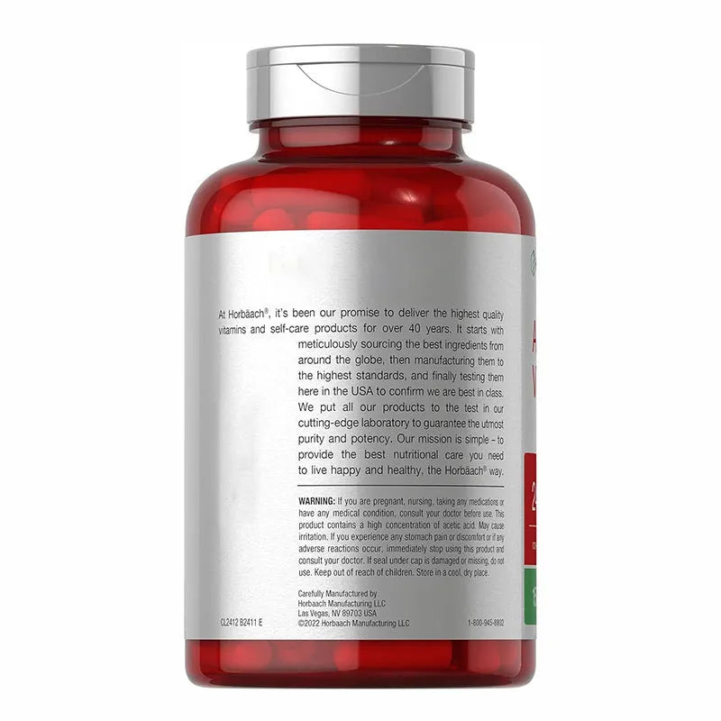 Bottle of 150 apple vinegar health capsules in tablet form for dietary supplementation