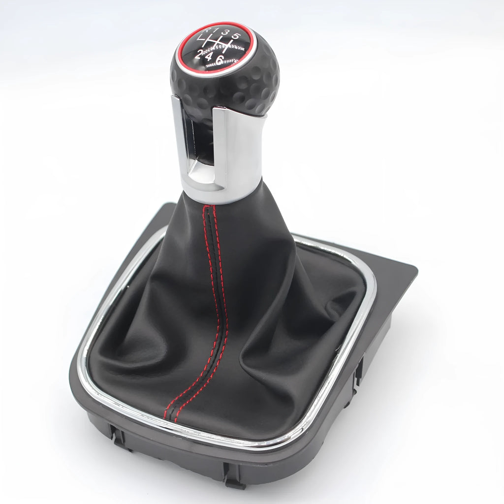 Leather gear knob with dust boot for manual Volkswagen Golf 5, 6, and 7.