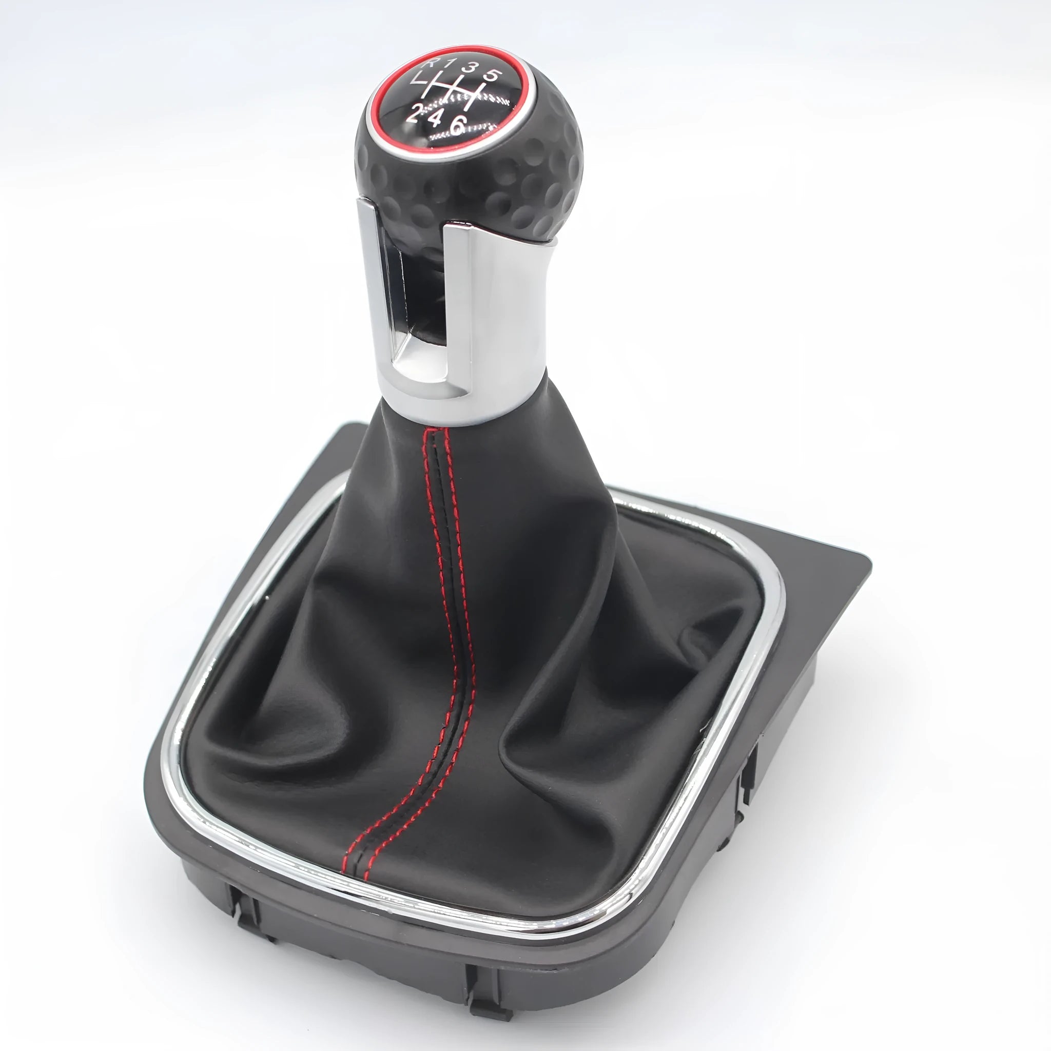 Leather gear knob with dust boot for manual Volkswagen Golf 5, 6, and 7.