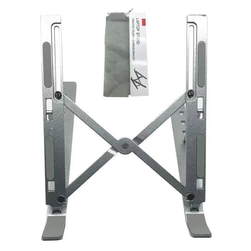Three-fork aluminium alloy laptop stand in silver with adjustable lifting design for heat dissipation
