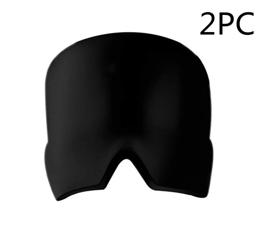 Black elastic cloth gel ice headache relief eye mask showing adjustable headband and cooling gel construction