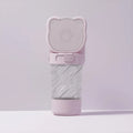 Green, pink, or white 3-in-1 portable pet water bottle with food container and bag dispenser.
