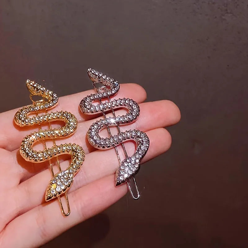 Korean vintage snake design hair clip barrette with rhinestone details