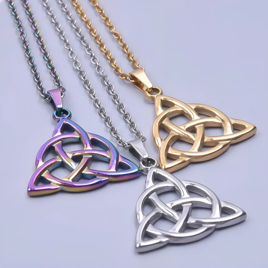 Stainless steel wave-shaped pendant necklace with Eight Awn star motif, electroplated steel colour finish