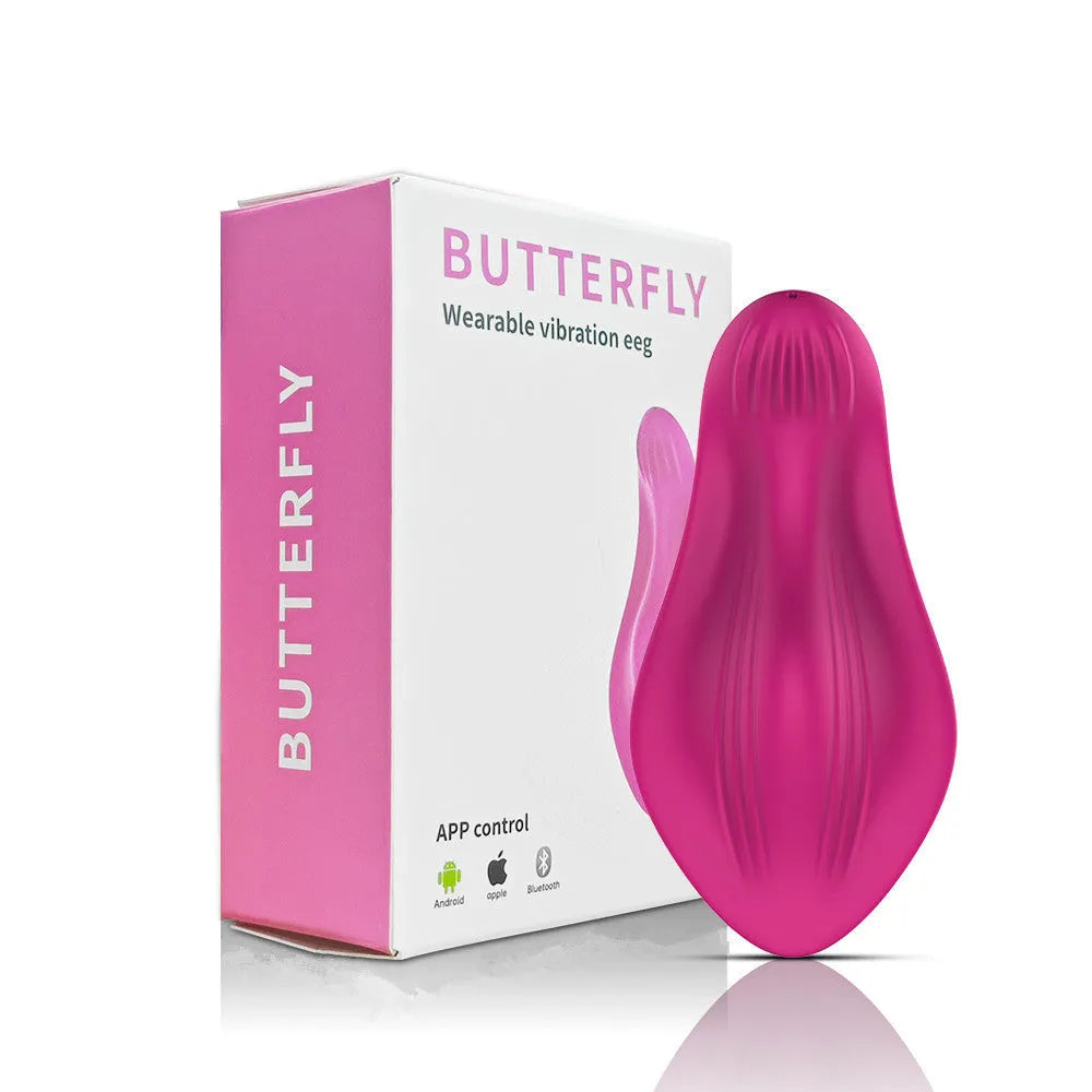 Rose Red silicone wearable butterfly massager for women with app remote control.