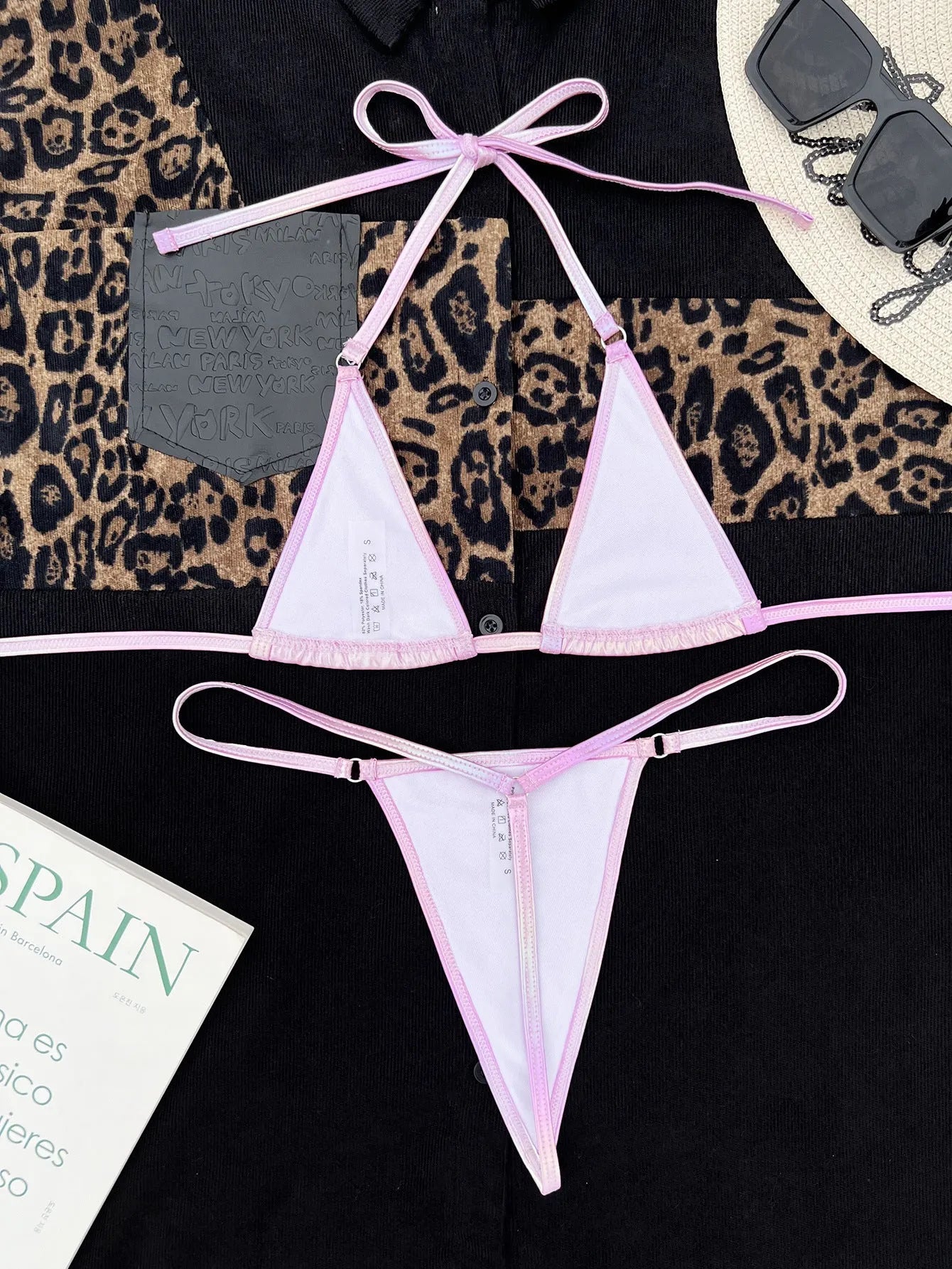 New Women's Split Pearlescent Gradient Bikini Swimsuit in light purple, two-piece set, front view
