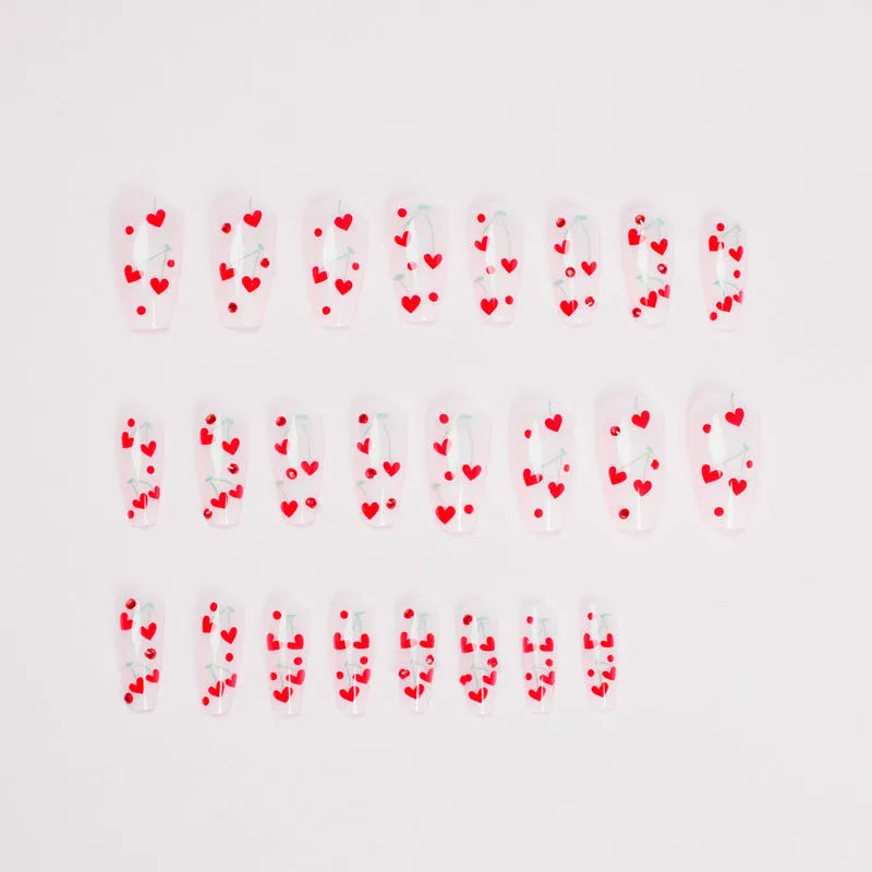 French Love Red Diamond Small Cherry nail armour decorations 24 pieces with adhesive glue