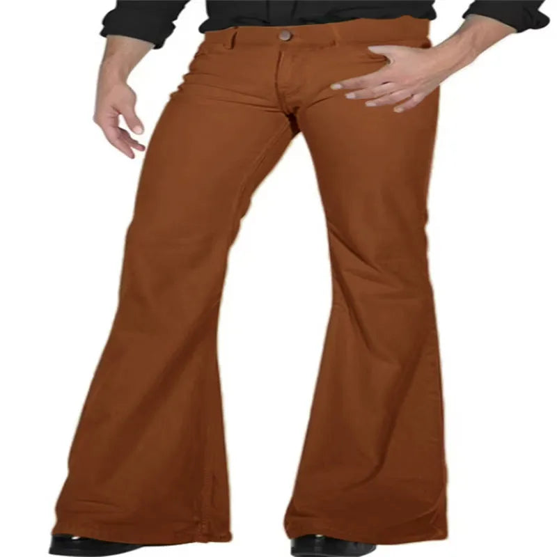 Solid colour high-elasticity polyester bell-bottom trousers with mid waist and zip placket in multiple shades