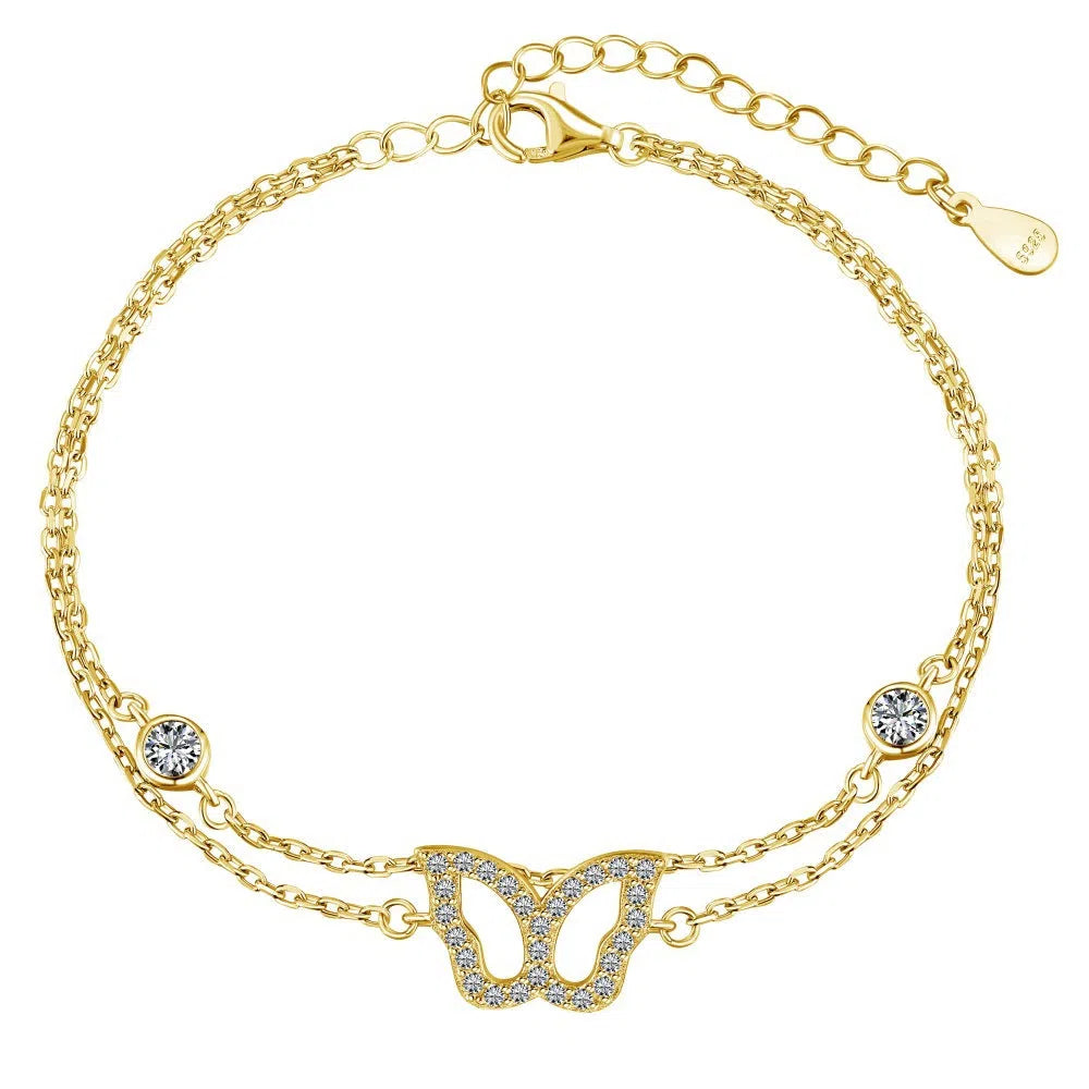 925 silver anklet with hollow zircon inlay in platinum colour on a white background