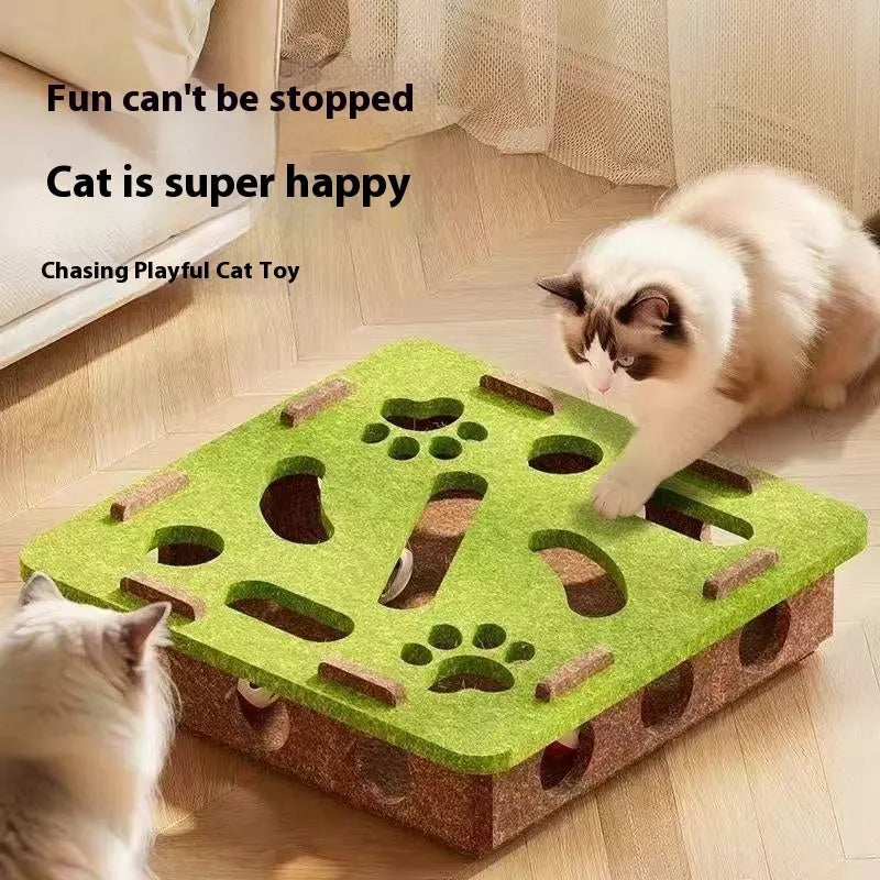 Green brown felt cat scratching pad measuring 30cm square for indoor cats