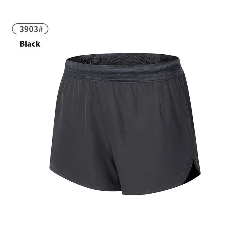 Men's solid colour low-waist polyester basketball shorts laid flat, showing short length and athletic design.