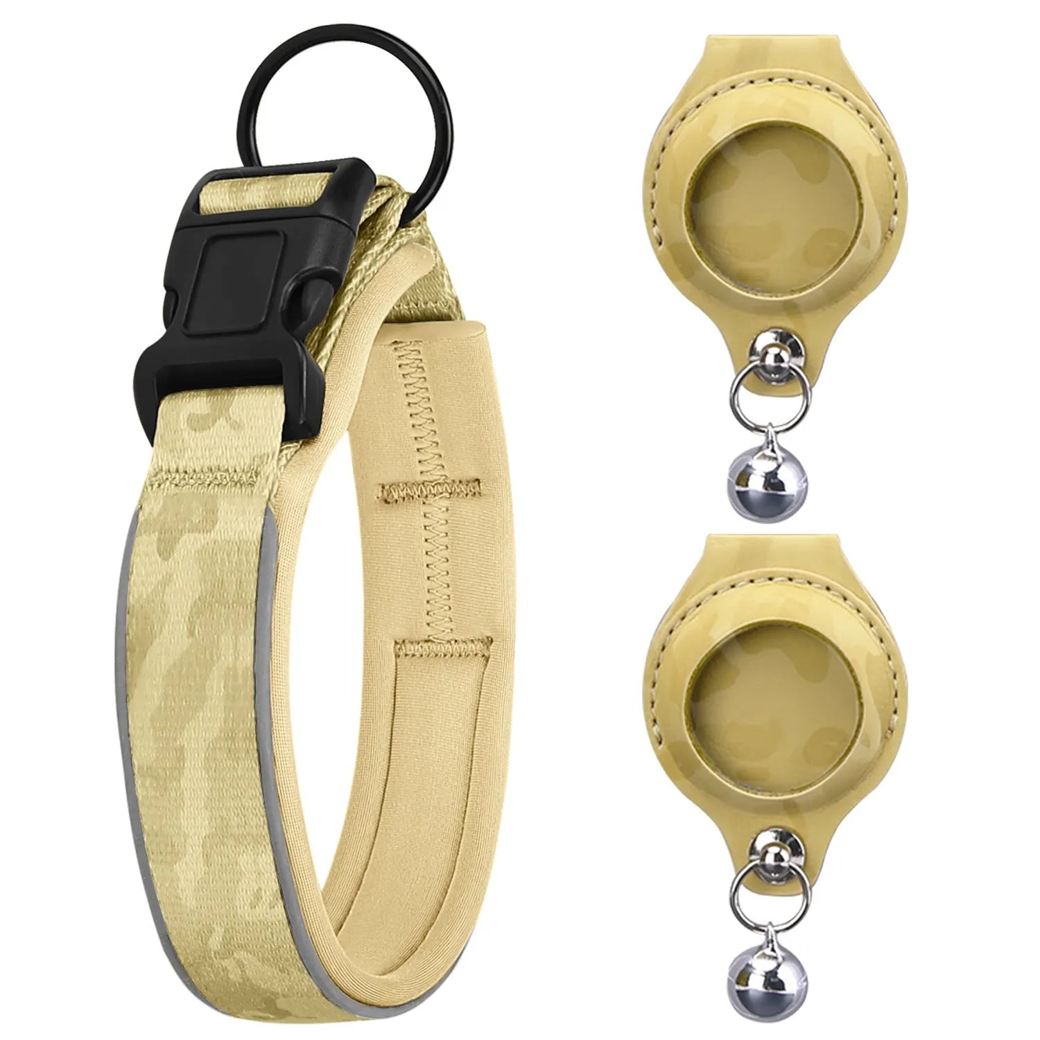 Nylon pet collar with AirTag leather-style protective case for dogs and cats, multiple colour options