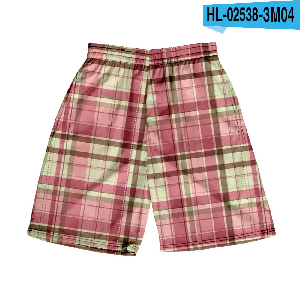 Men's straight-leg plaid casual shorts in polyester fabric, available in multiple colours.
