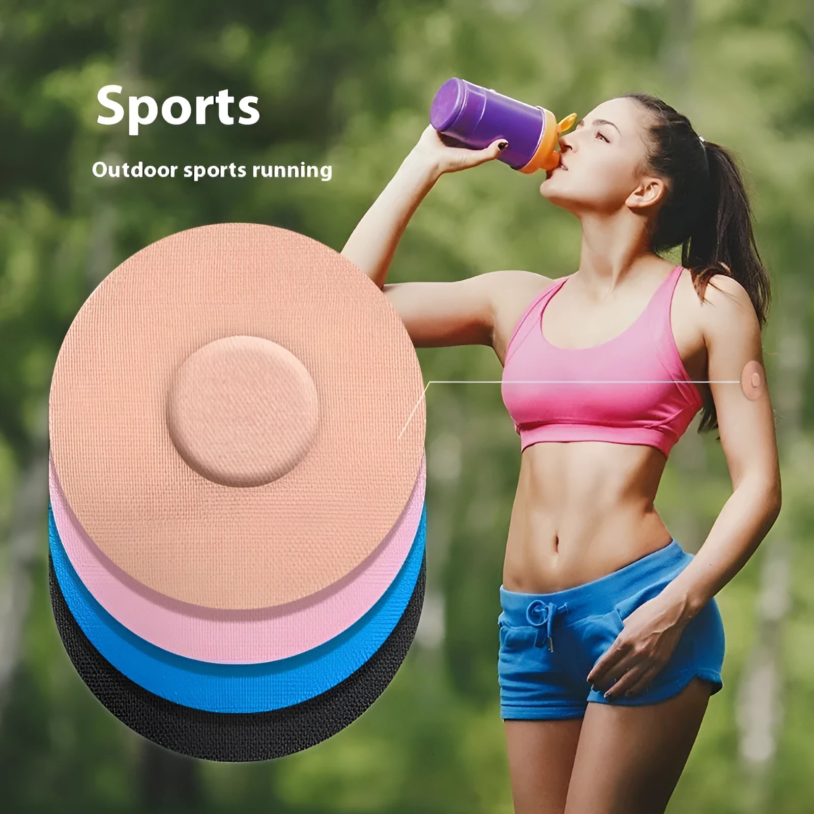 Sports anti-slip adhesive patch glue-free self-adhesive for sensor anti-drop in black skin colour pink blue