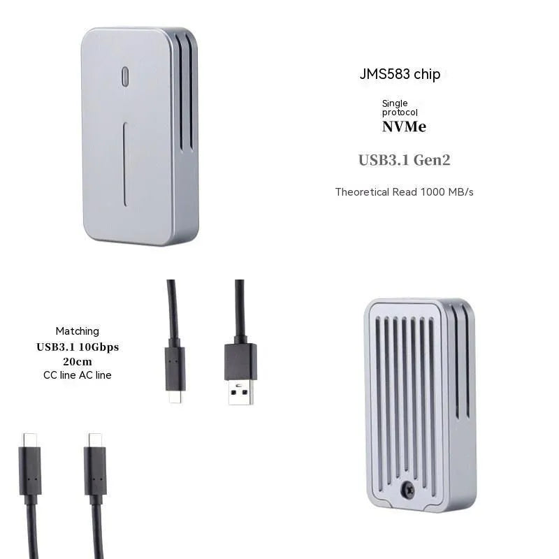 Aluminium alloy M.2 NVMe/NGFF SSD enclosure for 10Gbps data transfer.